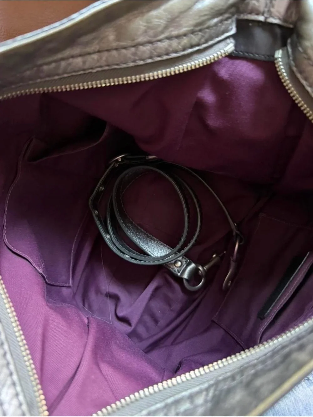 Coach Metallic Charcoal Leather Shoulder Bag
